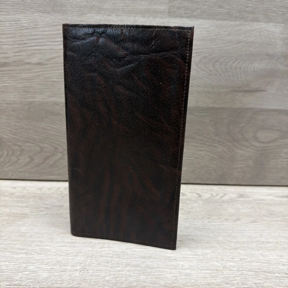 Swank Genuine Leather Tall Checkbook‎ Wallet Brown Men's Bifold Very Nice